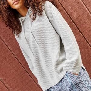 Toad & Co Whidbey Hooded Sweater in Gray Size Small Wool Blend